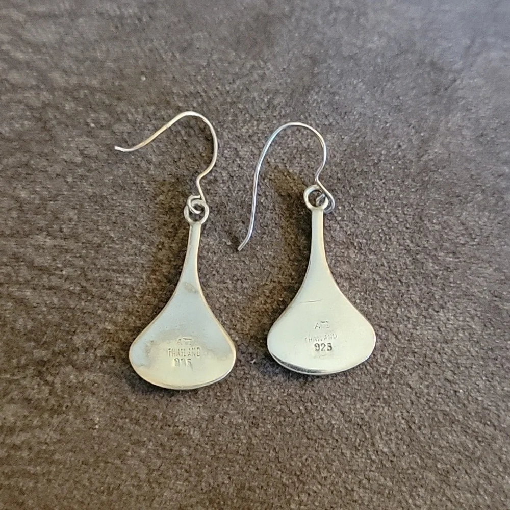 VTG ATI Sterling Silver Onyx Teardrop Dangle Hook Earrings